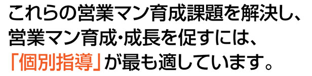 これらの営業マン育成課題を解決し、営業マン育成・成長を促すには、「個別指導」が最も適しています。